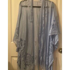 DO EVERYTHING IN LOVE | Baby Blue Sheer Cardigan with Fringe